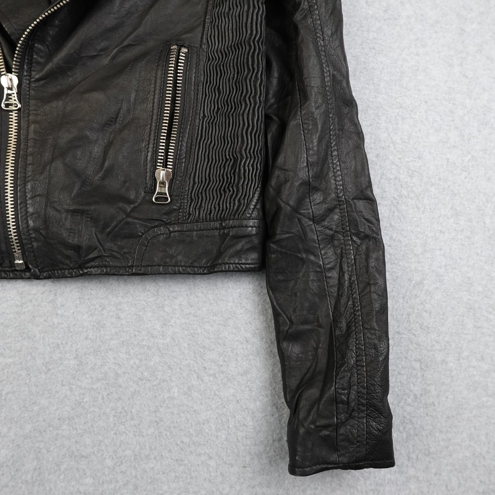 JOES Sheep Leather Jacket Black Biker Moto Zippered Women's Small Cropped Punk - Picture 8 of 16